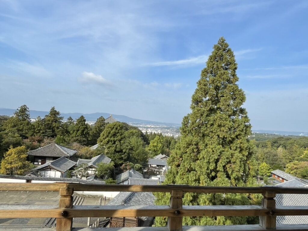 二月堂の舞台から望む東大寺周辺と奈良のまちの風景。