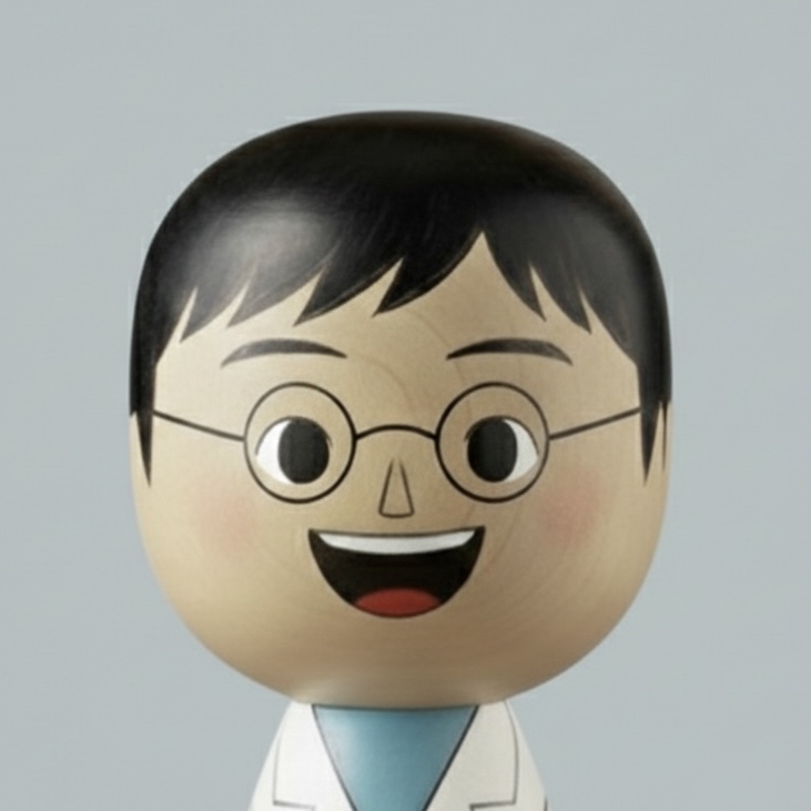 理系夫こけし：笑顔のアイコン