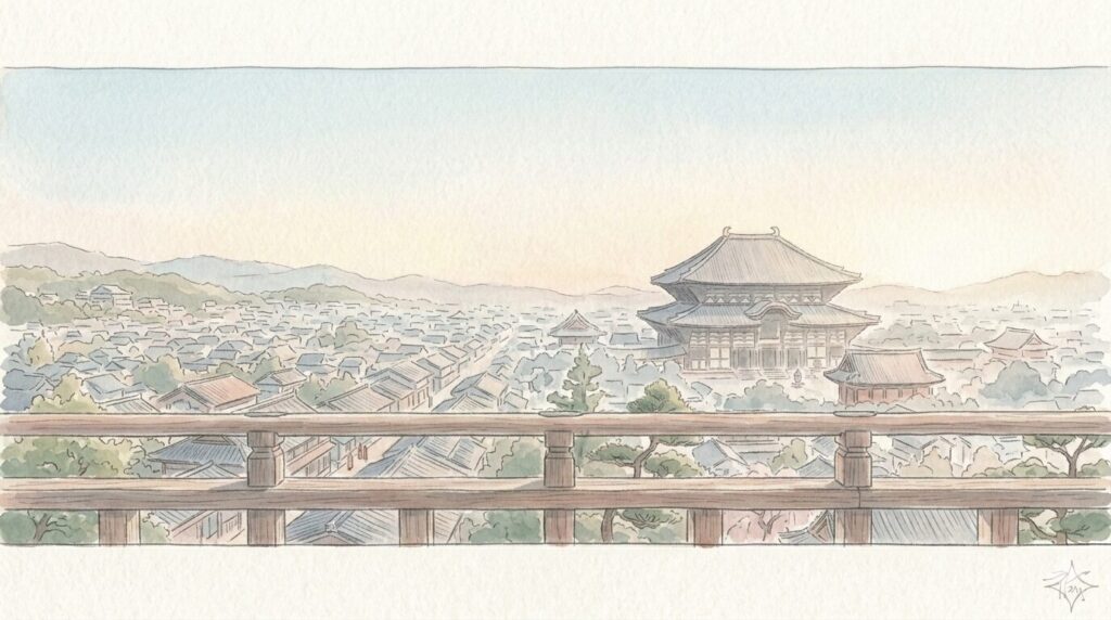 奈良・東大寺のパノラマ水彩イメージ画像