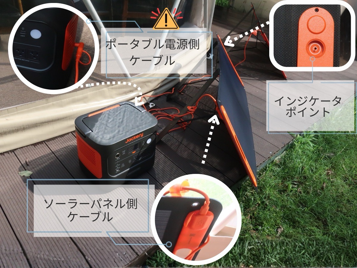 Jackeryポータブル電源とソーラーパネルの設置確認