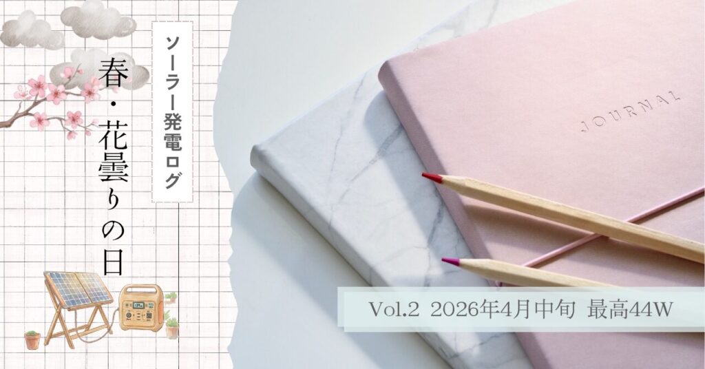 Jackeryポータブル電源2000 NewとソーラーパネルSolarSaga 100を使った、2026年4月中旬の曇りの日の発電実測ログのアイキャッチ