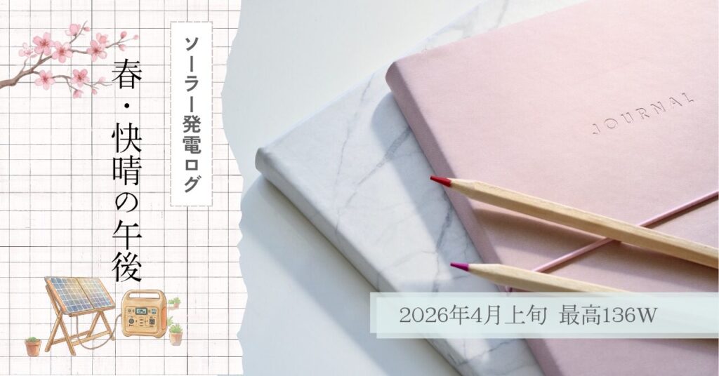 Jackeryポータブル電源2000 NewとソーラーパネルSolarSaga 100を使った、2026年4月の快晴の日の発電実測ログのアイキャッチ